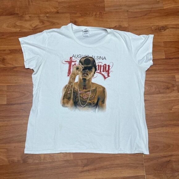 Gildan Mens White Graphic Print August Alsina Short Sleeve Tee 2XL - Picture 3 of 7
